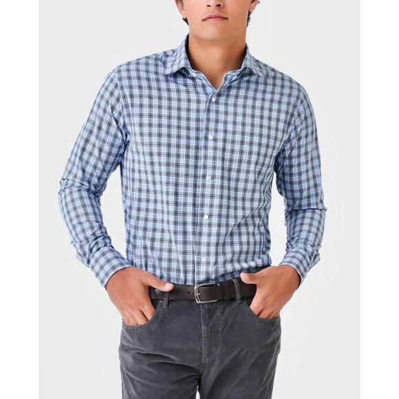 Peter Millar Crown Crafted Flex Finish Mens Large Button Down Shirt Blue Plaid - Picture 1 of 5